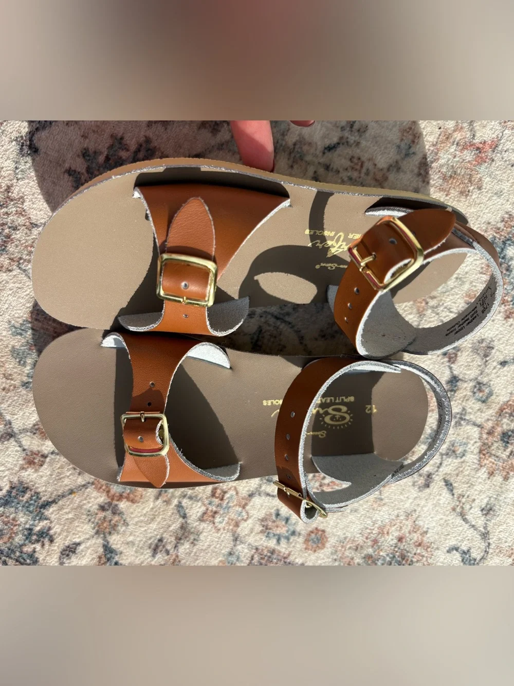 Tan Leather Double-Buckle Strap Sandals Sun San Saltwaters 12C Girls